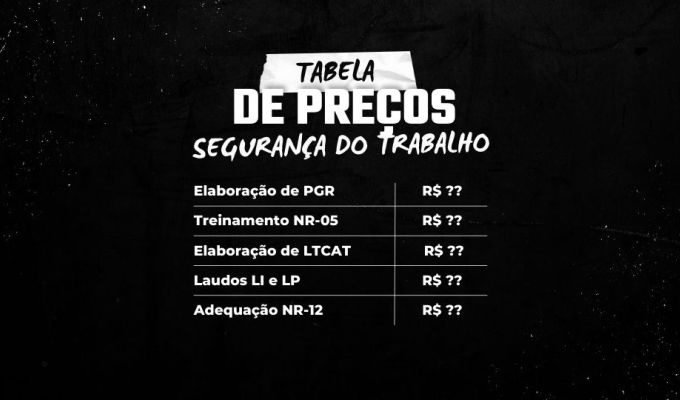 Tabela de Preços Segurança do Trabalho SST